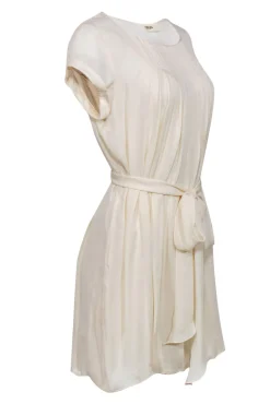 L'Agence - Cream Pleated Short Sleeved Shift Dress w/ Belt Sz 2