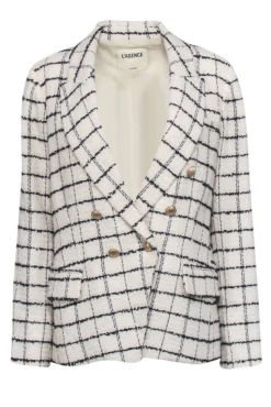 L'Agence - Ivory & Black Plaid Tweed Double Breasted Button Blazer Sz 10
