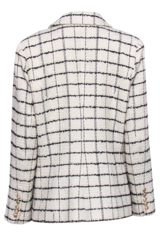 L'Agence - Ivory & Black Plaid Tweed Double Breasted Button Blazer Sz 10