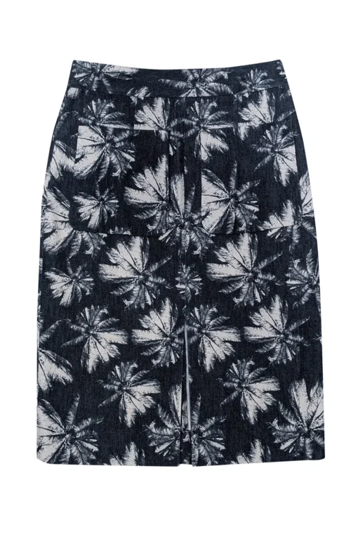 L'Agence - Midnight Navy & Cream Palm Tree Print Pencil Skirt Sz 2