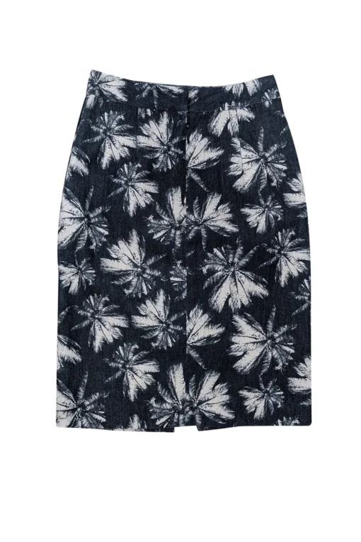 L'Agence - Midnight Navy & Cream Palm Tree Print Pencil Skirt Sz 2