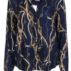 L’Agence - Navy Horse Bridle Printed Button-Up Blouse Sz M
