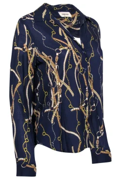 L’Agence - Navy Horse Bridle Printed Button-Up Blouse Sz M