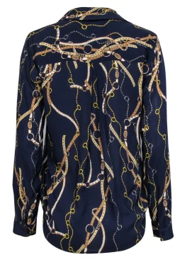 L’Agence - Navy Horse Bridle Printed Button-Up Blouse Sz M
