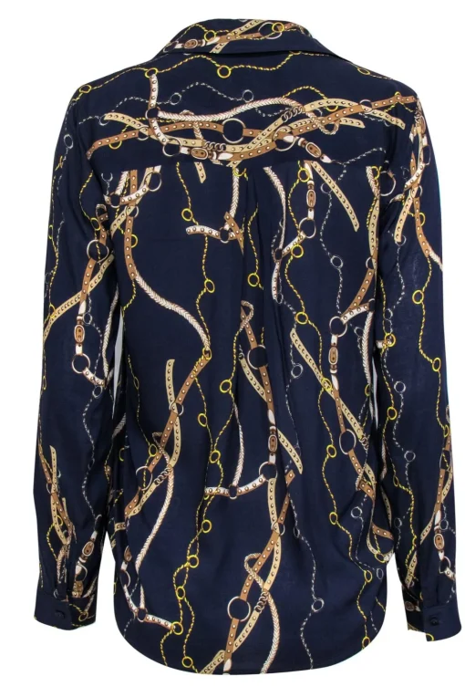 L’Agence - Navy Horse Bridle Printed Button-Up Blouse Sz M