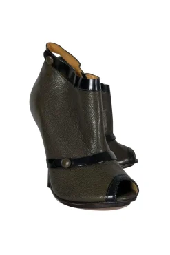 L.A.M.B. - Olive Green & Black Open Toe Booties Sz 7