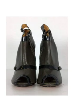 L.A.M.B. - Olive Green & Black Open Toe Booties Sz 7