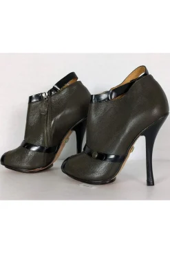 L.A.M.B. - Olive Green & Black Open Toe Booties Sz 7