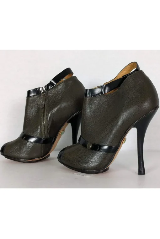 L.A.M.B. - Olive Green & Black Open Toe Booties Sz 7