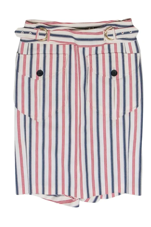 L.A.M.B. - Red, White & Blue Striped Pencil Skirt w/ Belt Sz 2