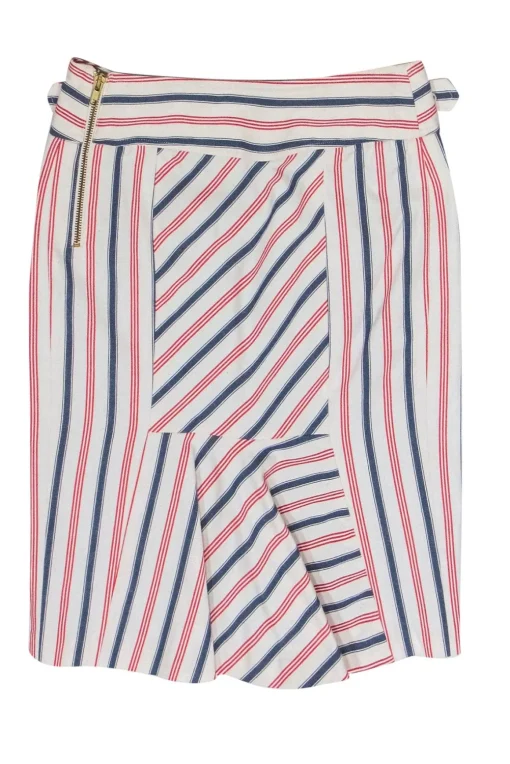 L.A.M.B. - Red, White & Blue Striped Pencil Skirt w/ Belt Sz 2