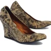 Lanvin - Beige & Grey Leopard Print Leather Wedges Sz 5