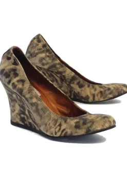Lanvin - Beige & Grey Leopard Print Leather Wedges Sz 5