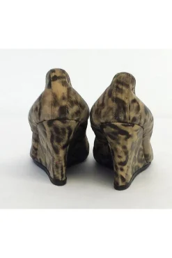 Lanvin - Beige & Grey Leopard Print Leather Wedges Sz 5