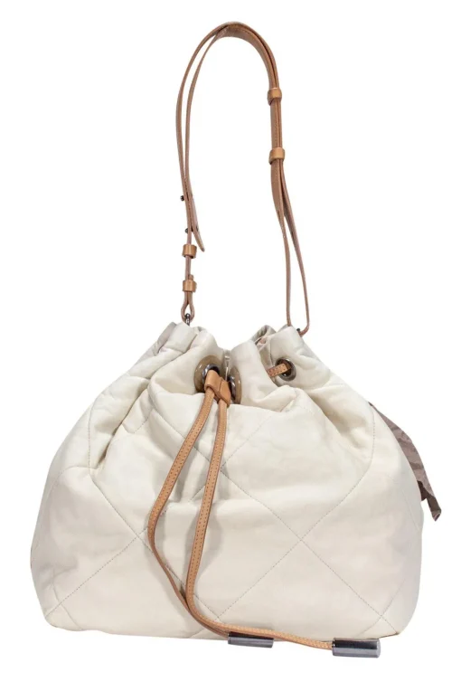 Lanvin - Cream Quilted Leather Bucket Bag
