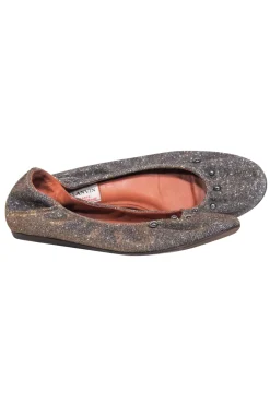Lanvin - Gunmetal & Gold Metallic Studded Ballet Flats Sz 8.5