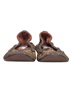 Lanvin - Gunmetal & Gold Metallic Studded Ballet Flats Sz 8.5