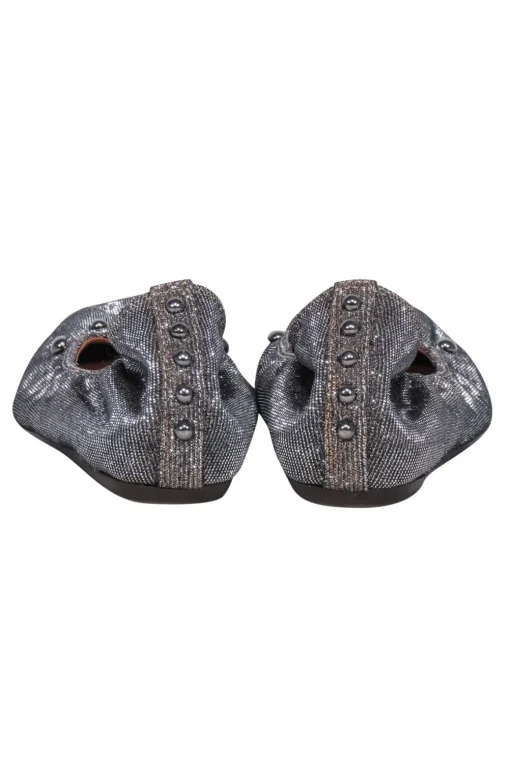 Lanvin - Gunmetal & Gold Metallic Studded Ballet Flats Sz 8.5