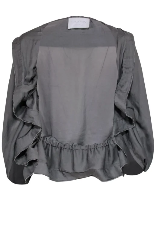 Lanvin - Semi-Sheer Gray Ruched Open Cardigan Sz 6