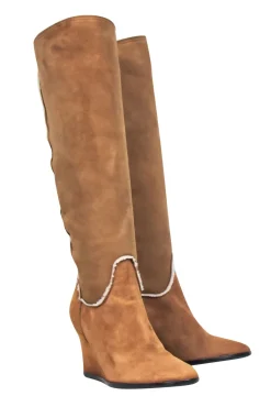 Lanvin - Tan Shearling Lined Wedged Boots Sz 9