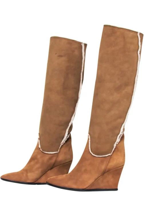 Lanvin - Tan Shearling Lined Wedged Boots Sz 9