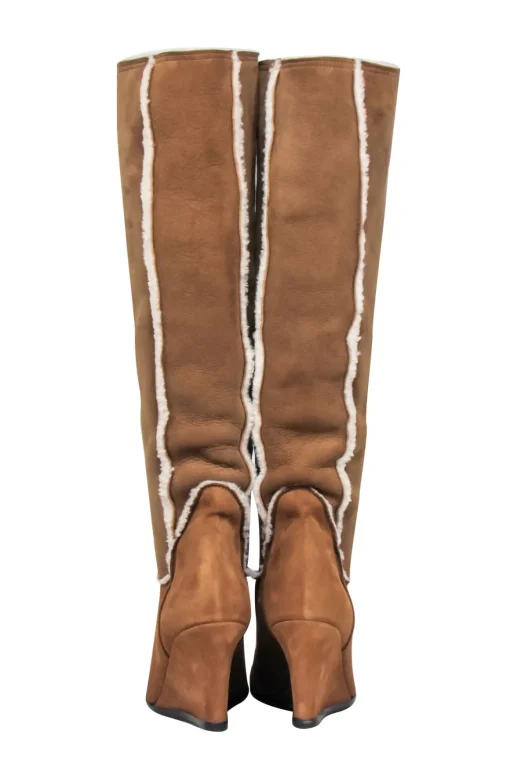 Lanvin - Tan Shearling Lined Wedged Boots Sz 9