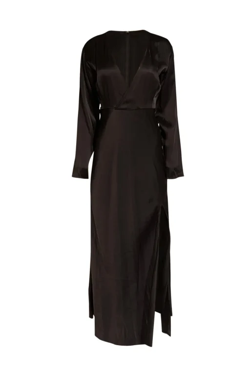 Lapointe - Black Satin Long Sleeve Dress w/ Slit Sz 2
