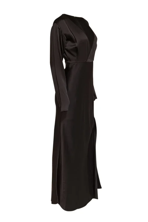 Lapointe - Black Satin Long Sleeve Dress w/ Slit Sz 2