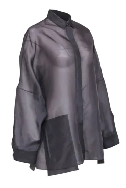 Lapointe - Grey Silk Sheer Button-Up Oversized Blouse Sz S