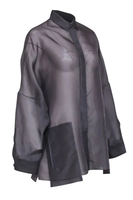 Lapointe - Grey Silk Sheer Button-Up Oversized Blouse Sz S