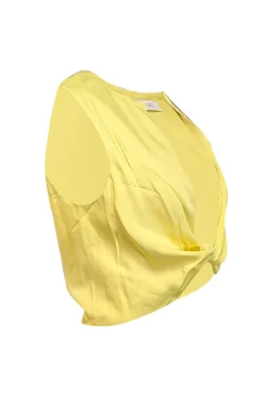 Lapointe - Light Yellow Satin Twist-Front Cropped Top Sz 8