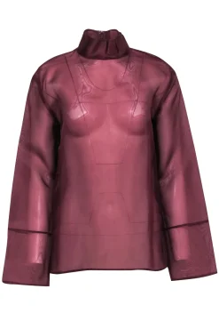 Lapointe - Maroon Silk Sheer Zipper Back Top Sz 6