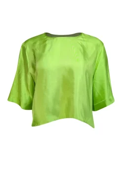 Lapointe - Neon Green Silk Cropped Tee Sz 8