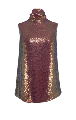 Lapointe - Pink-Gold Iridescent Sequin Draped Turtleneck Top Sz 6