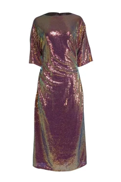 Lapointe - Pink-Gold Iridescent Sequin Ruched Side Dress Sz 8
