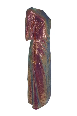 Lapointe - Pink-Gold Iridescent Sequin Ruched Side Dress Sz 8