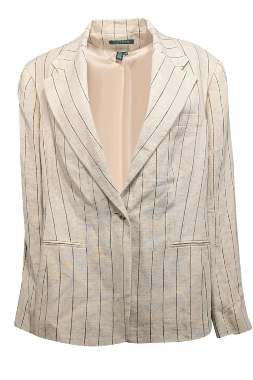 Lauren Ralph Lauren - Beige & Black Striped Linen Blazer Sz 18