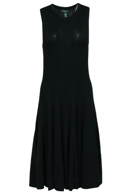 Lauren Ralph Lauren - Black Knit Sleeveless Flare Midi Dress Sz M