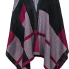Lauren Ralph Lauren - Black, Grey & Magenta Colorblocked Poncho-Style Cardigan Sz M/L