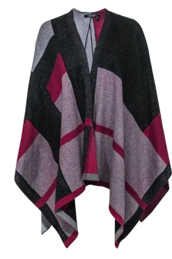 Lauren Ralph Lauren - Black, Grey & Magenta Colorblocked Poncho-Style Cardigan Sz M/L