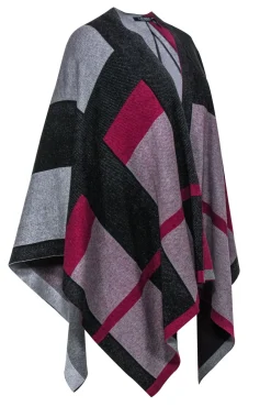 Lauren Ralph Lauren - Black, Grey & Magenta Colorblocked Poncho-Style Cardigan Sz M/L