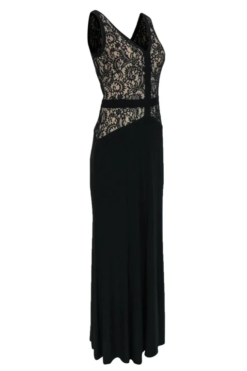 Lauren Ralph Lauren - Black Sleeveless "Holiday" Gown w/ Lace Bodice & Nude Underlay Sz 4