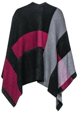 Lauren Ralph Lauren - Black, Grey & Magenta Colorblocked Poncho-Style Cardigan Sz M/L