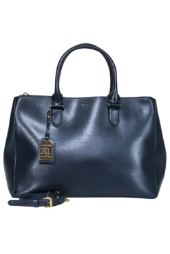 Lauren Ralph Lauren - Leather Navy Double Handle Tote Bag
