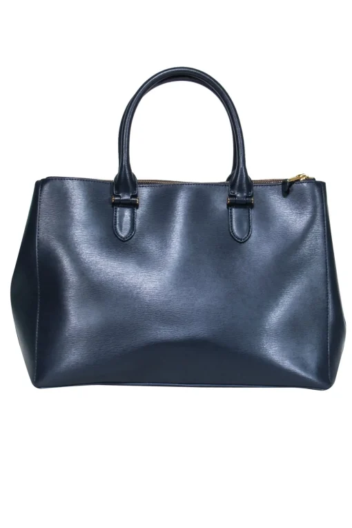 Lauren Ralph Lauren - Leather Navy Double Handle Tote Bag