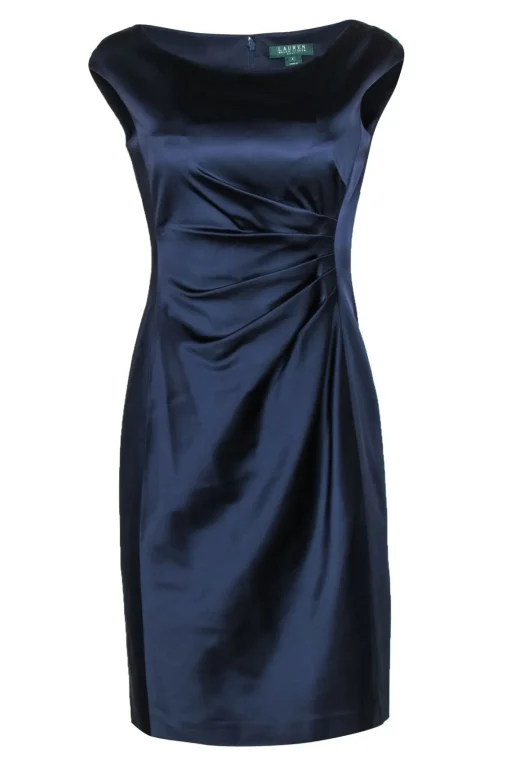 Lauren Ralph Lauren - Purpleish Navy Satin Pleated Sheath Dress Sz 4
