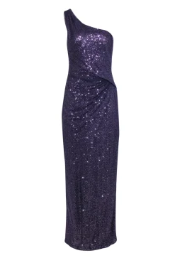 Lauren Ralph Lauren - Purple One-Shoulder Sequined Gown w/ Tulle Overlay Sz 10