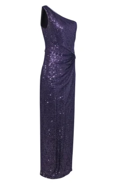 Lauren Ralph Lauren - Purple One-Shoulder Sequined Gown w/ Tulle Overlay Sz 10