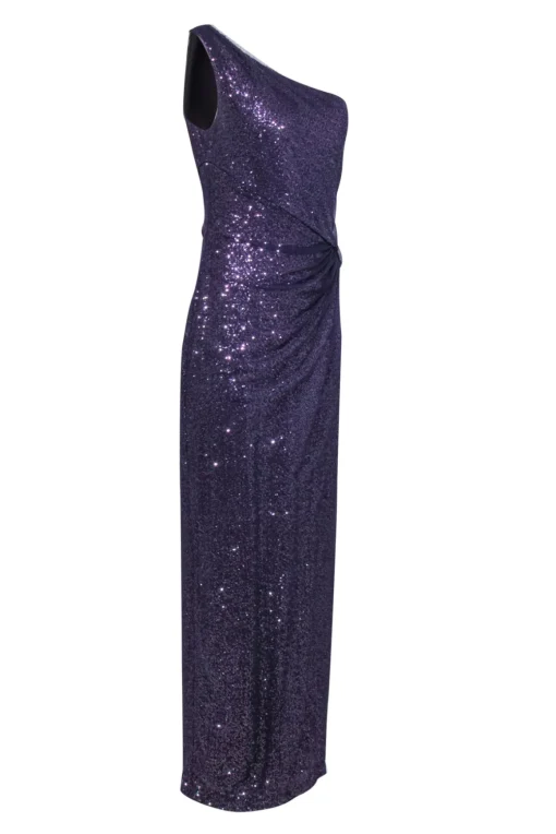 Lauren Ralph Lauren - Purple One-Shoulder Sequined Gown w/ Tulle Overlay Sz 10