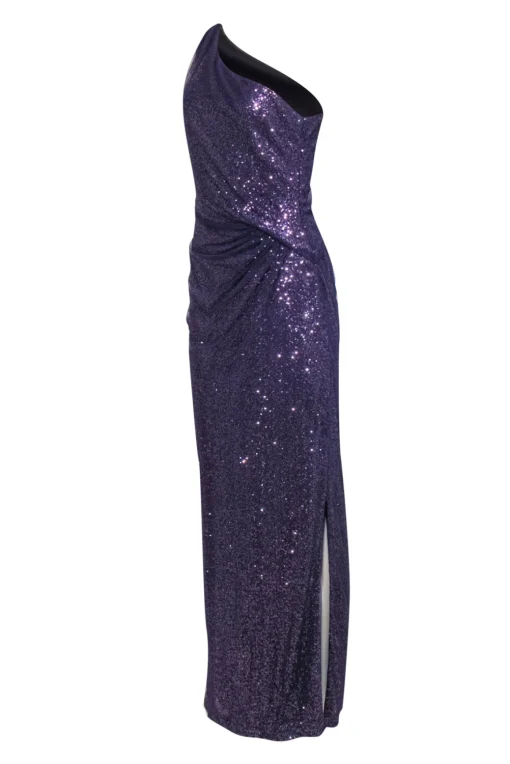 Lauren Ralph Lauren - Purple One-Shoulder Sequined Gown w/ Tulle Overlay Sz 10